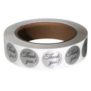 Silver Cursive Thank You Stickers